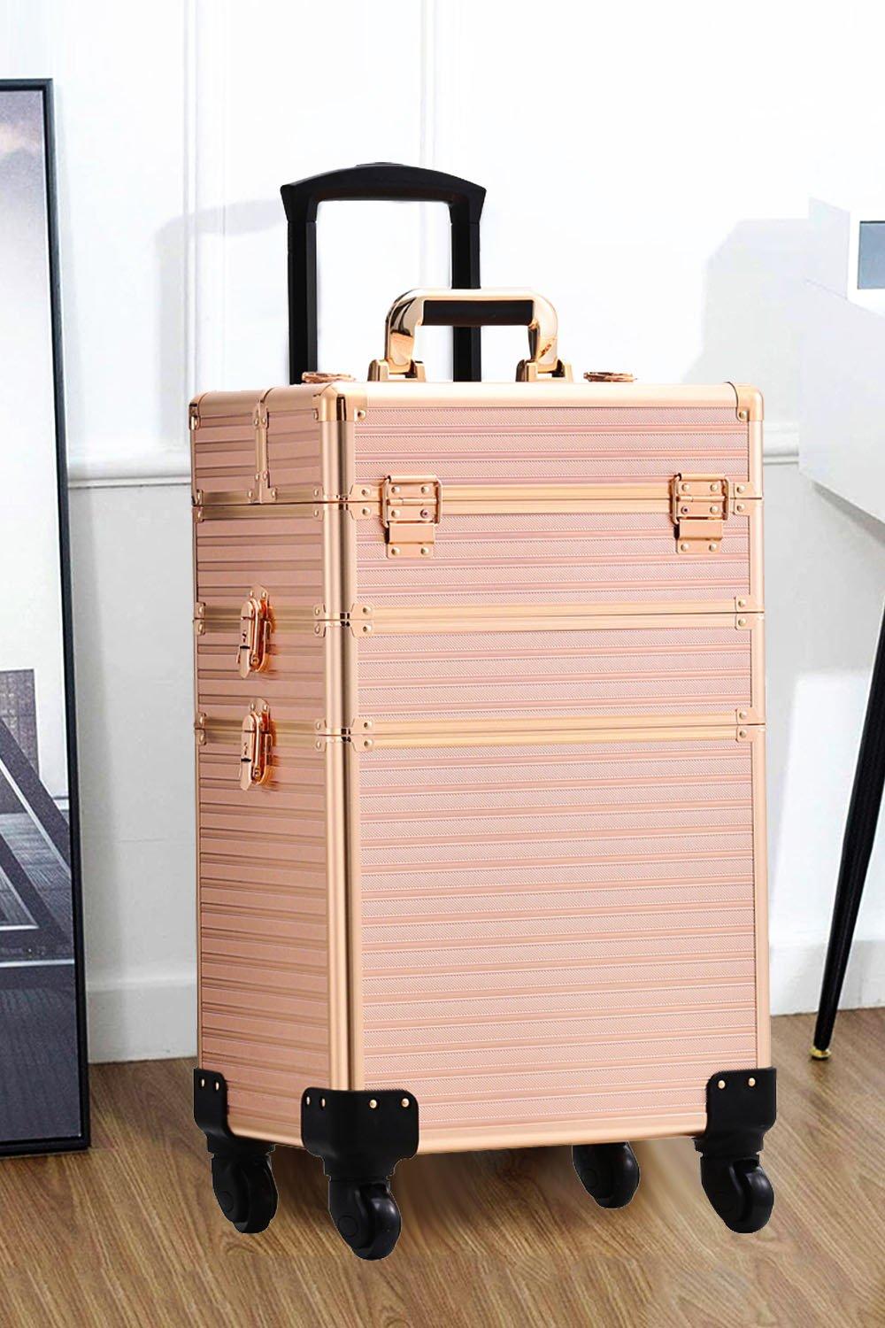 3 in 1 Removable Cosmetic Makeup Train Case Rose Gold